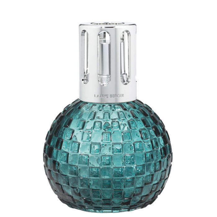 Türkisfarbene kugelförmige Lampe Berger mit silberner Krone