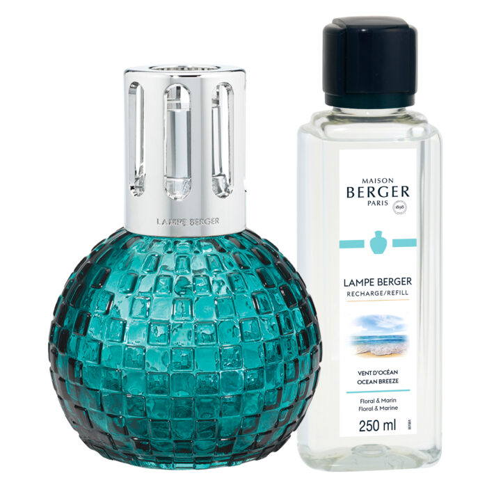 Türkisfarbene Lampe Berger mit Flasche Vent d’Océan Ocean Breeze
