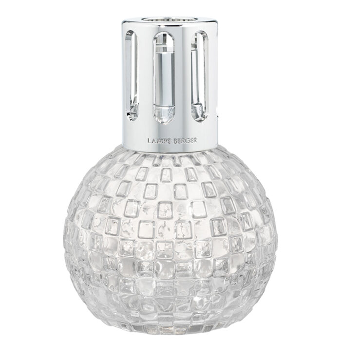 Kugelförmige Lampe Berger mit reliefierter Oberfläche und silberfarbener Kappe