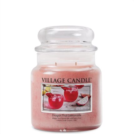 Rosa Village Candle im Glas mit Deckel und Dragon Fruit Lemonade Etikett