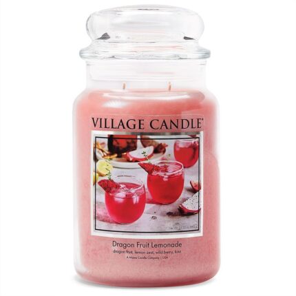 Rosa Village Candle im Glas mit Etikett Dragon Fruit Lemonade
