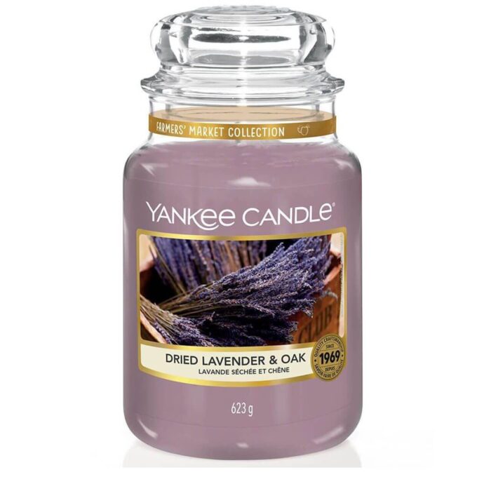 Yankee Candle Dried Lavender & Oak Kerze im Glas mit Lavendelmotiv
