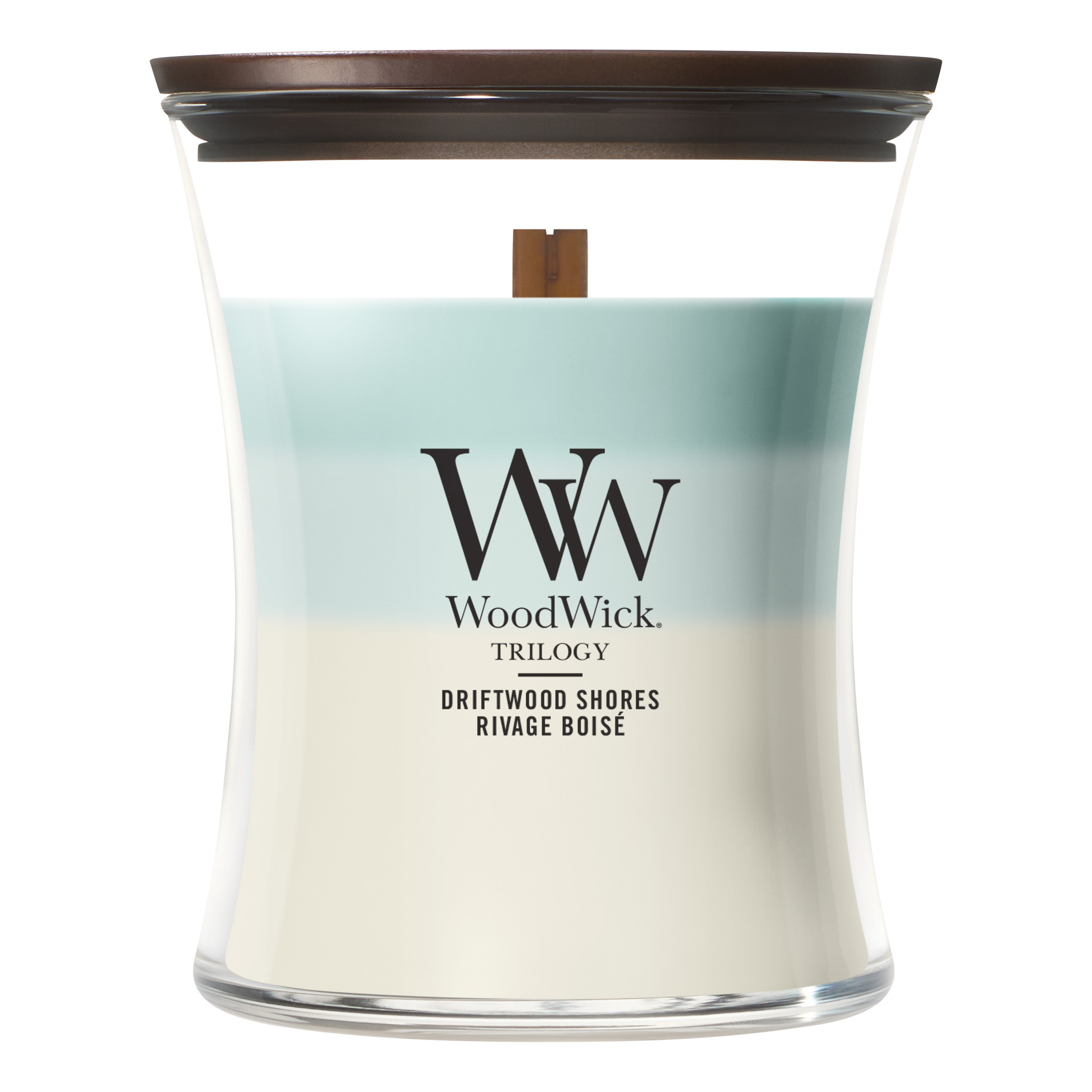 Driftwood Shores Trilogy Kerze WoodWick Trilogy Driftwood Shores Kerze mit sichtbarem Holzdocht