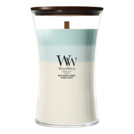 WoodWick Driftwood Shores Trilogy Kerze im Glas mit Holzdocht