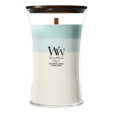 WoodWick Driftwood Shores Trilogy Kerze im Glas mit Holzdocht