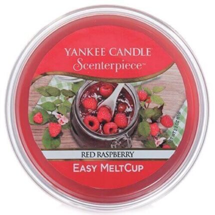Nahaufnahme des Yankee Candle Red Raspberry Easy MeltCup mit Etikett