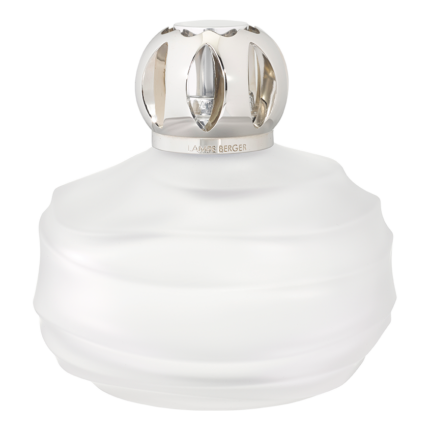 Weiße Echo Frosted Duftlampe mit glänzender Metallkappe von vorn