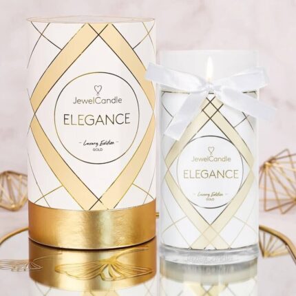 Zwei JewelCandle Elegance Kerzen mit weiß-goldener Gestaltung