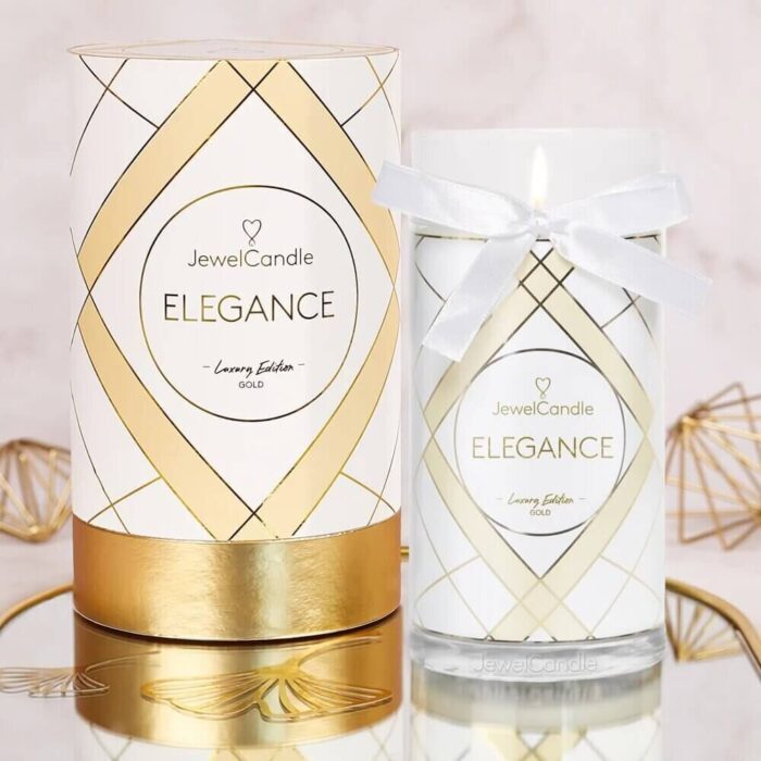 Zwei JewelCandle Elegance Kerzen mit weiß-goldener Gestaltung