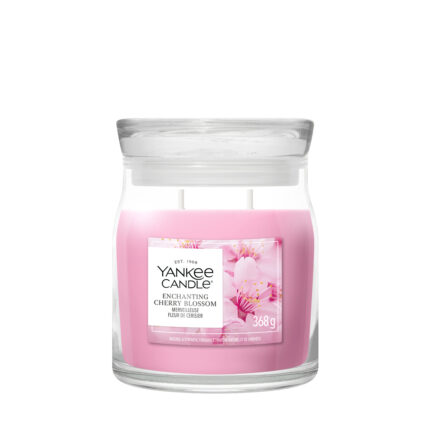 Rosa Yankee Candle Cherry Blossom Kerze im Glas mit sichtbarem Etikett