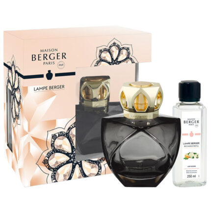 Schwarze Lampe Berger, Verpackung und Lady-Flower-Nachfüllflasche im Set