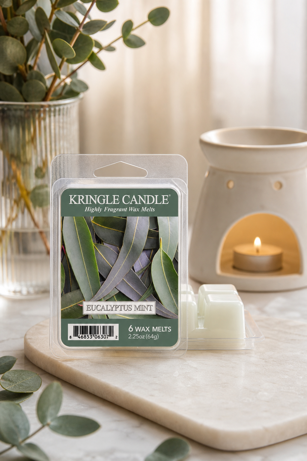 Eucalyptus Mint Wax Melts 64g in einer stimmungsvollen Anwendungsszene