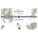 Maison Berger Paris Verpackungsmotiv mit Lampe Berger und Blumenillustrationen