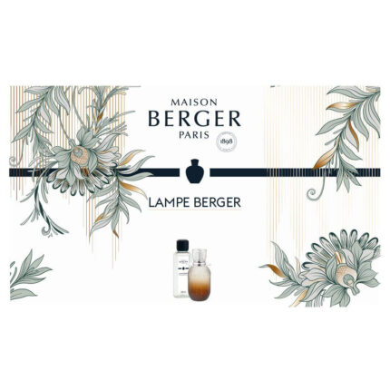 Maison Berger Paris Verpackungsmotiv mit Lampe Berger und Blumenillustrationen