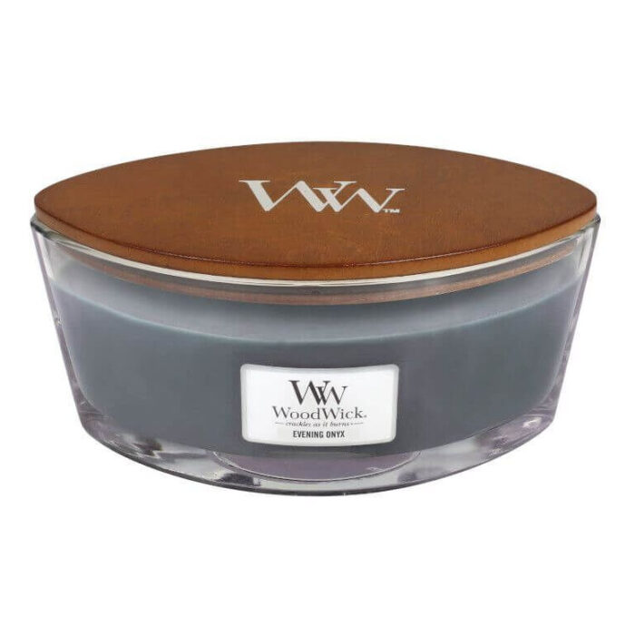 WoodWick Evening Onyx Kerze mit rundem Holzdeckel