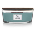 WoodWick Evergreen Cashmere Kerze mit sichtbarem Docht und Holzdeckel