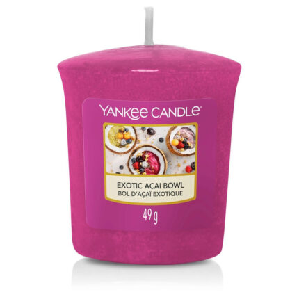 Pinke Yankee Candle Exotic Acai Bowl Kerze mit sichtbarem Docht