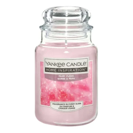Rosa Yankee Candle Fairy Floss Duftkerze im Glas mit transparentem Deckel