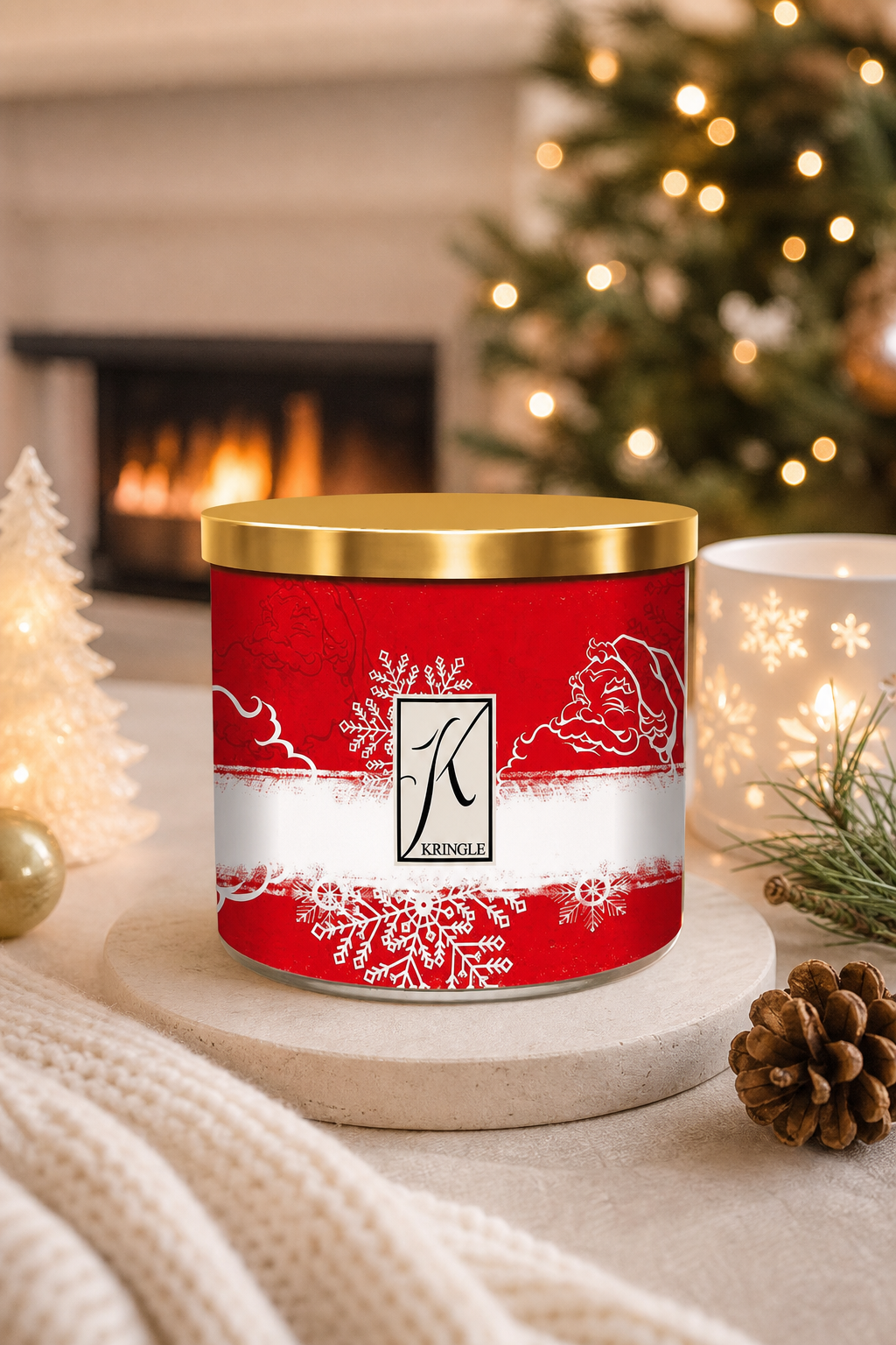 Father Christmas 396g Tumbler 3-Docht in einer stimmungsvollen Anwendungsszene