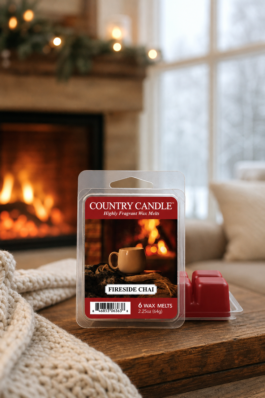 Fireside Chai Wax Melts 64g in einer stimmungsvollen Anwendungsszene
