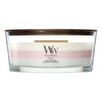 WoodWick Floral Blossoms Trilogy Kerze frontal im transparenten Glas