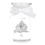 Fluffy Cotton Kerze im Glas mit Schleife und floralem Etikett