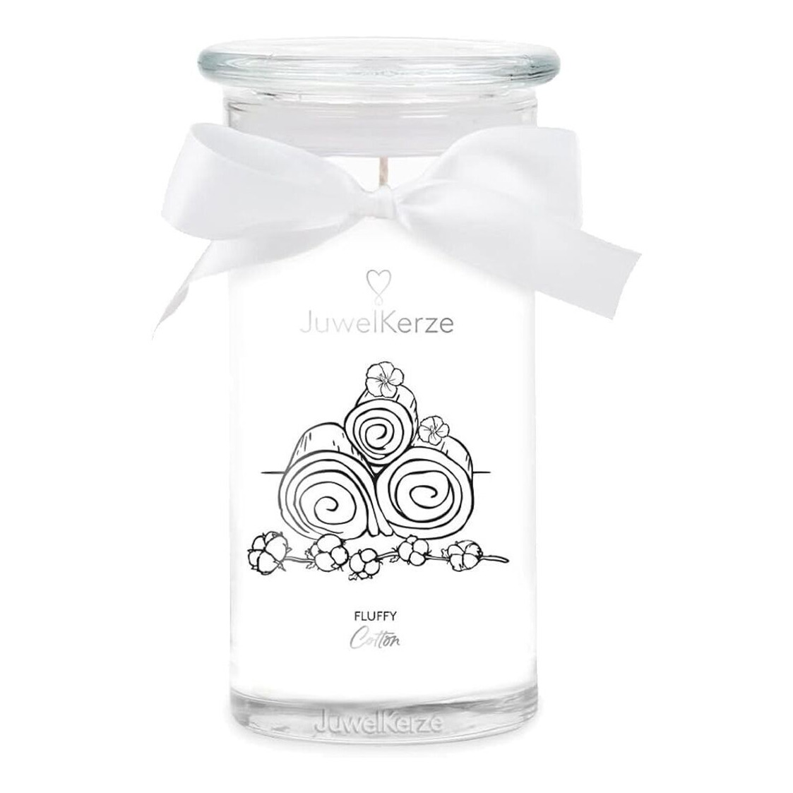 Fluffy Cotton Kerze mit Schleife JuwelKerze Fluffy Cotton Kerze im Glas mit weißer Schleife