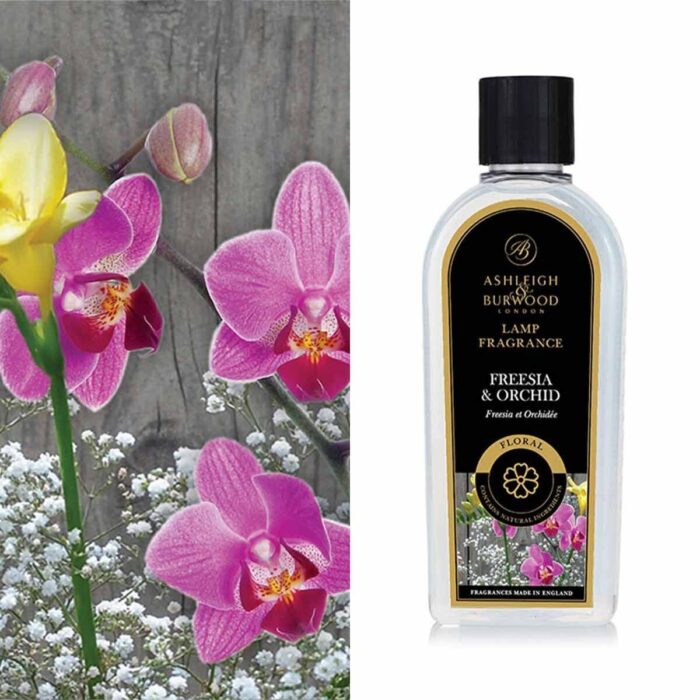 Ashleigh & Burwood Duftlampenöl Freesia & Orchid zwischen gelben und violetten Blüten