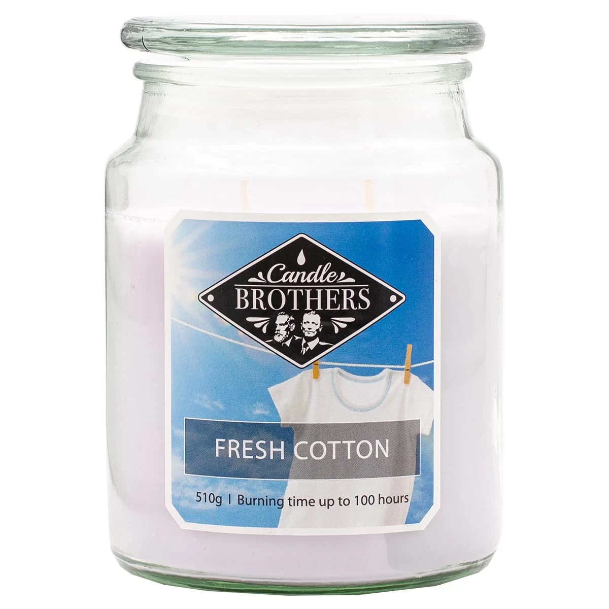 Fresh Cotton Duftkerze im Glas Candle Brothers Fresh Cotton Duftkerze im Glas mit Etikett und zwei Dochten