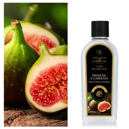 Flasche Ashleigh & Burwood Lamp Fragrance Fresh Fig & Gardenia neben Feigen