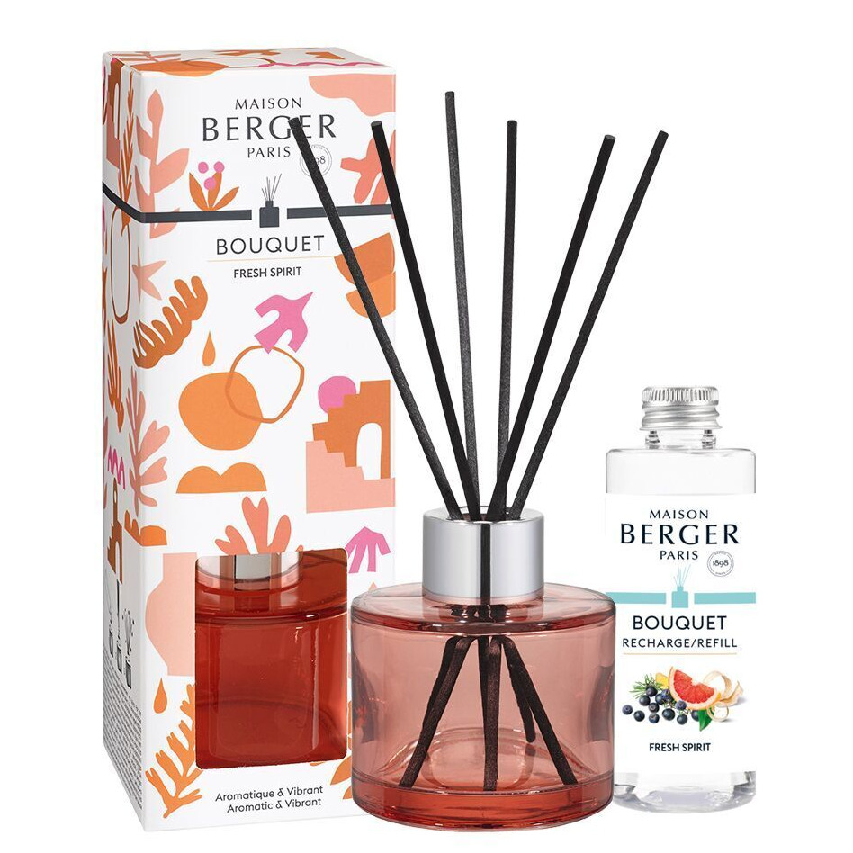 Diffuser-Set mit Fresh Spirit Nachfüllung Fresh Spirit Diffuser mit schwarzen Duftstäbchen, Verpackung und Nachfüllflasche