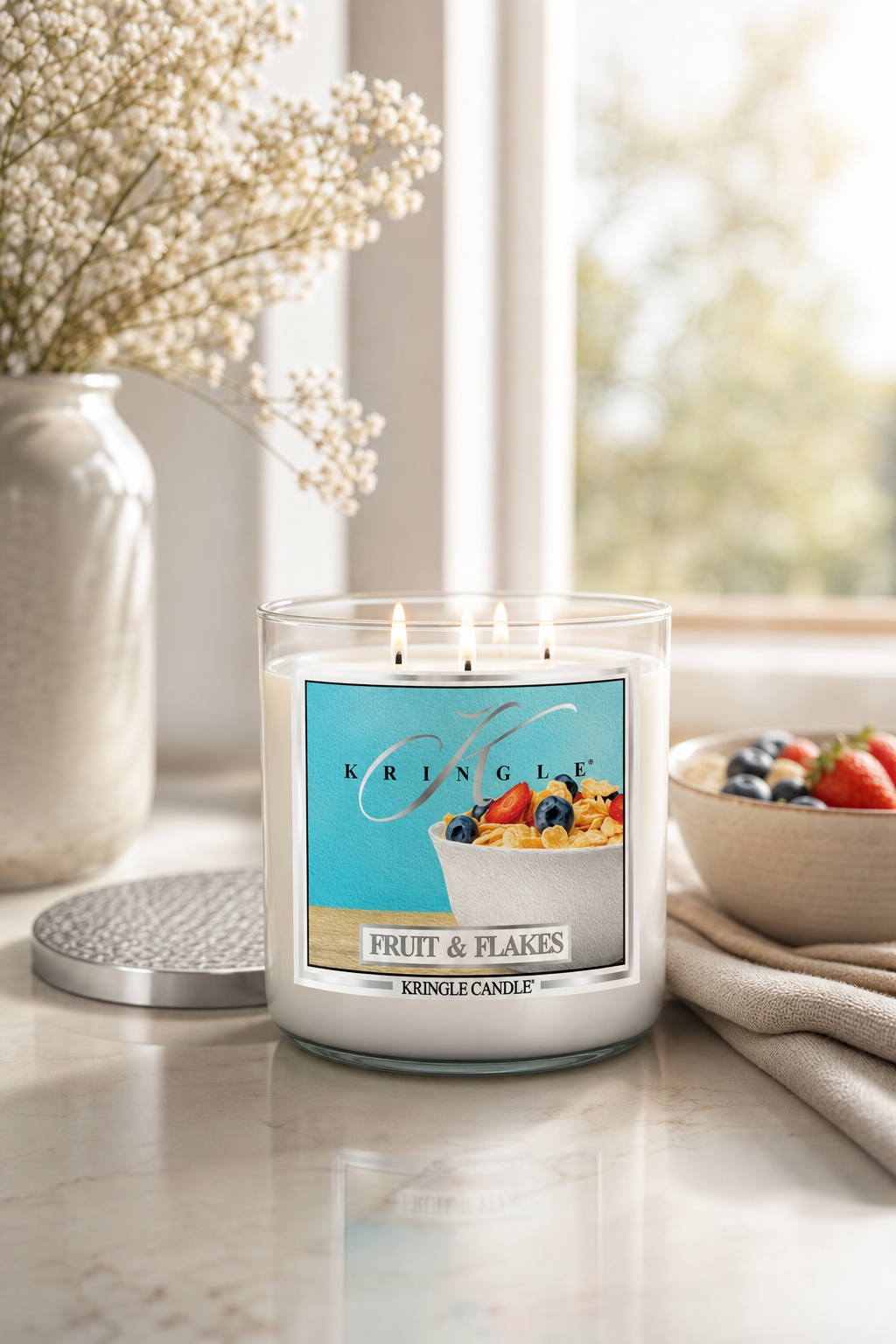 Fruit & Flakes 396g Tumbler 3-Docht in einer stimmungsvollen Anwendungsszene