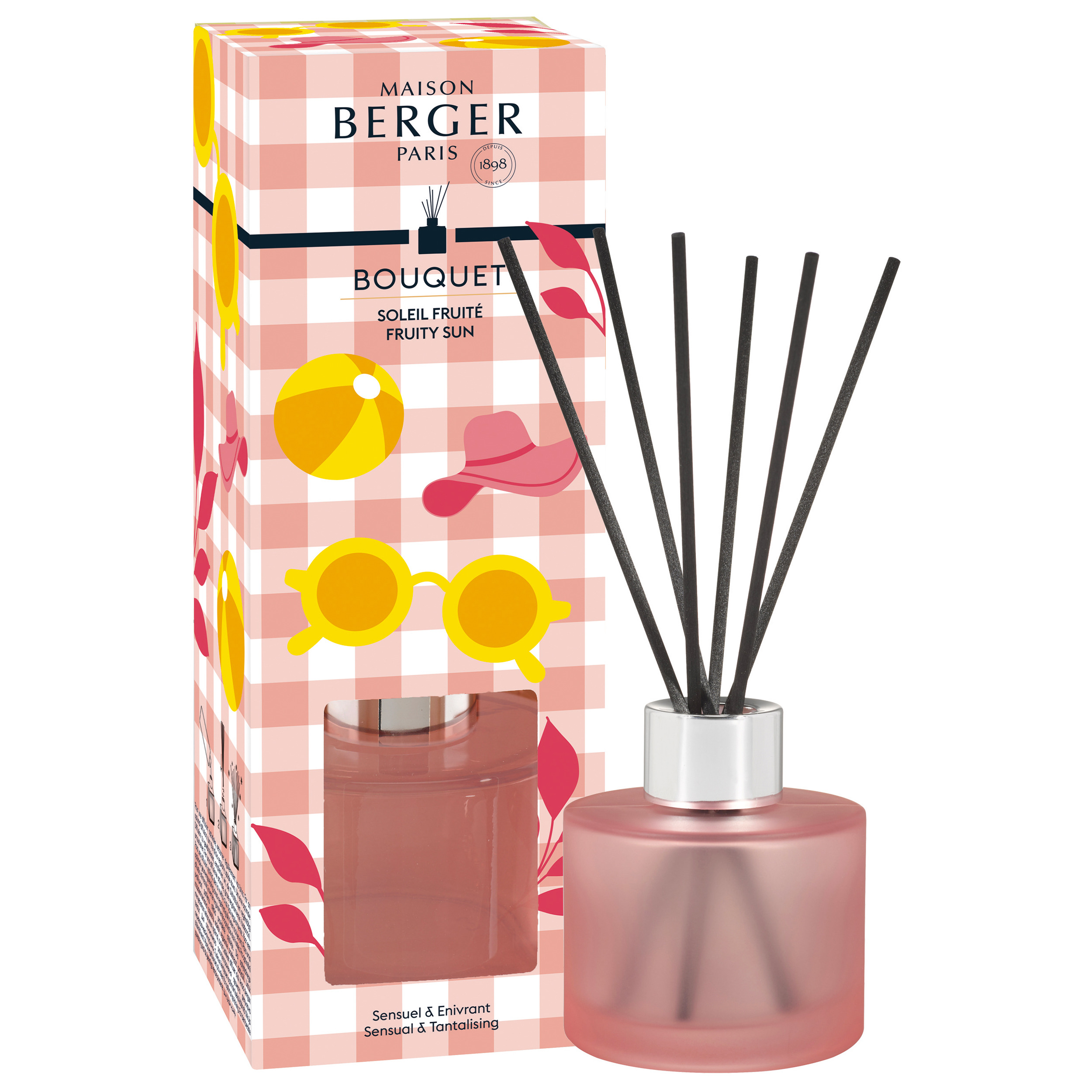 Rosa Raumduft-Diffuser Rosa Raumduft-Diffuser mit silbernem Verschluss und schwarzen Duftstäbchen