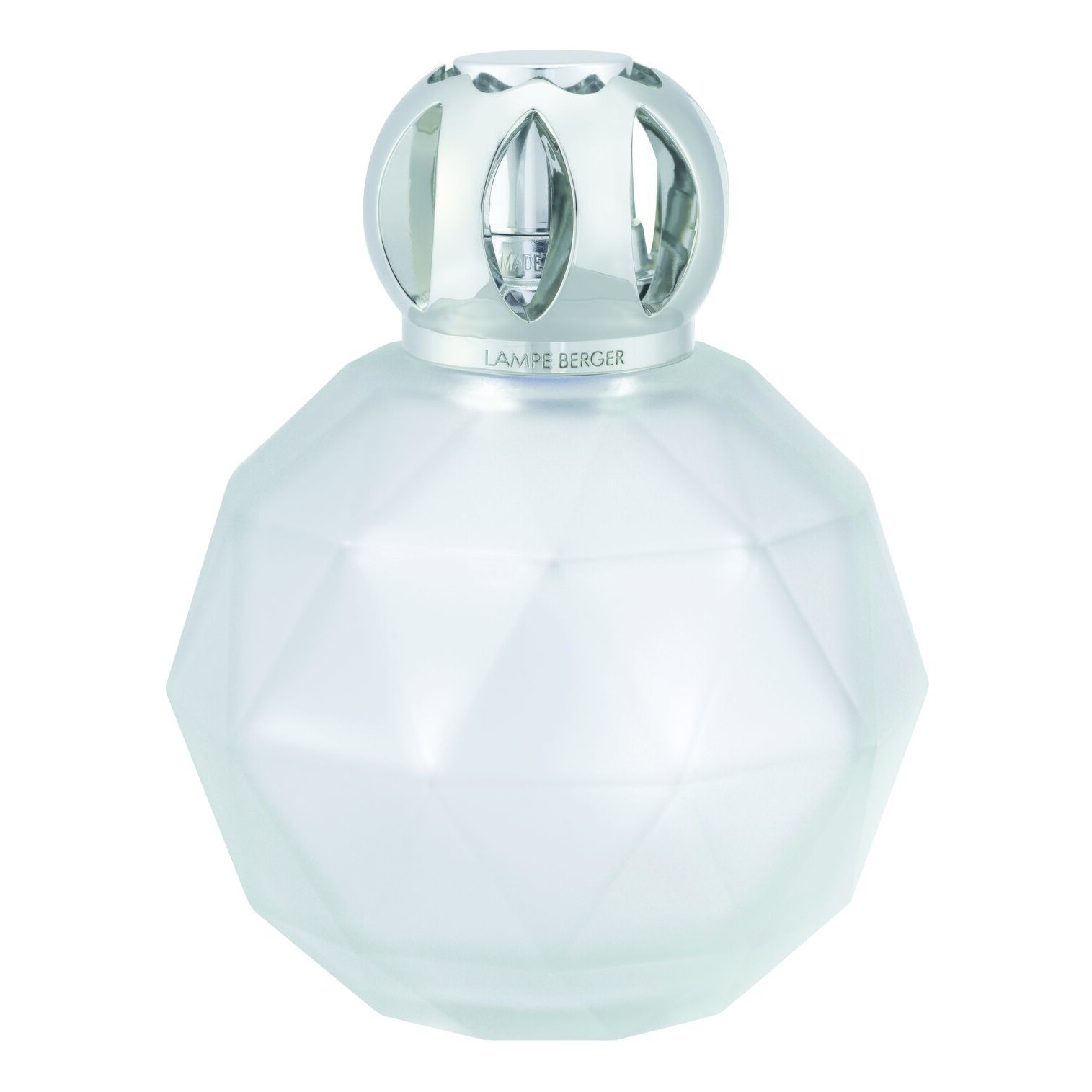 Geode Frosted Detailansicht Detailansicht der frosted Geode Lampe Berger mit geometrischem Aufsatz