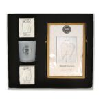 Geschenkset mit zwei Votivkerzen, Kerzenglas und gerahmtem Sweet-Grace-Sachet