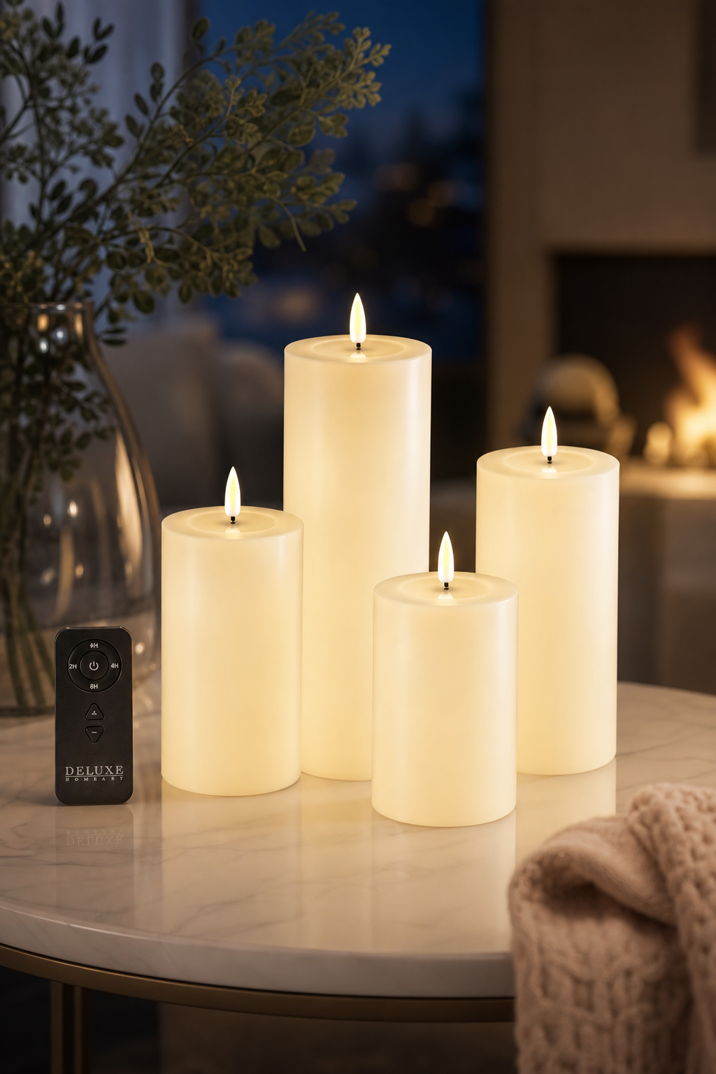 Giftbox Stumpenkerzen LED creme in einer stimmungsvollen Anwendungsszene