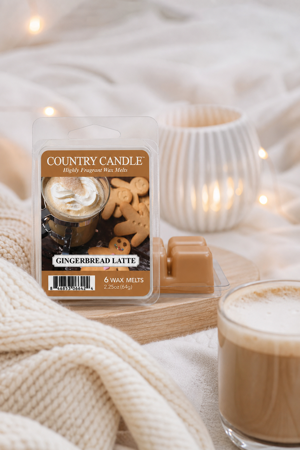 Gingerbread Latte Wax Melts 64g in einer stimmungsvollen Anwendungsszene