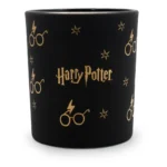 Schwarzes Harry-Potter-Kerzenglas mit goldenem Brillen- und Sternmuster