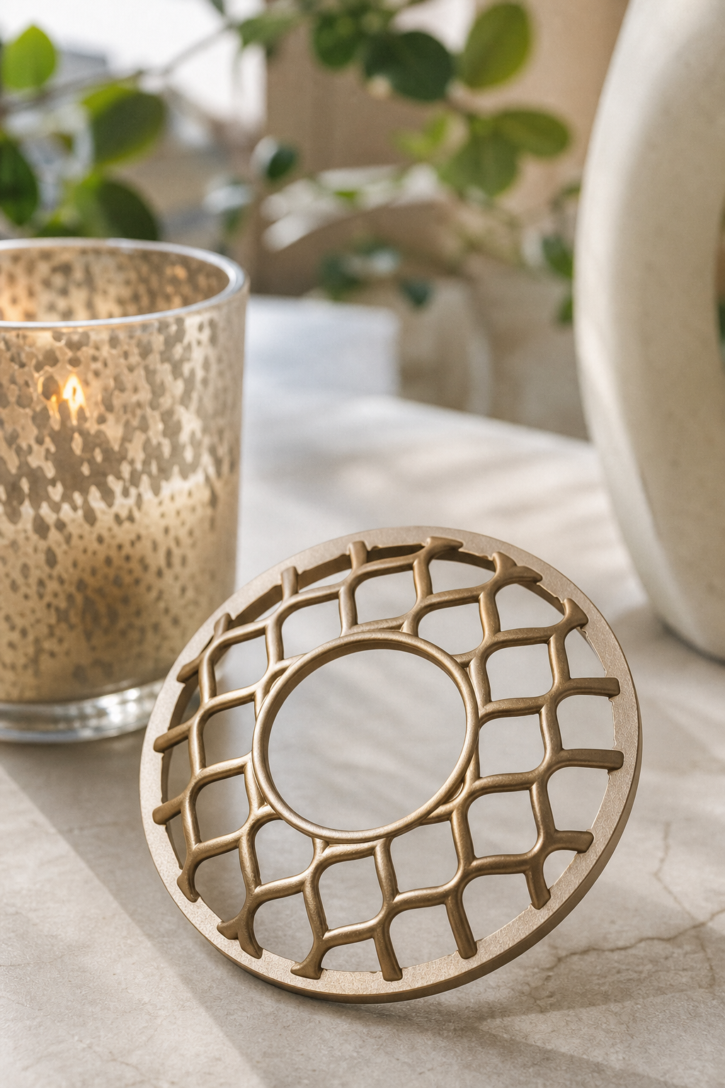 Golden Pearl Candle-Lid in einer stimmungsvollen Anwendungsszene