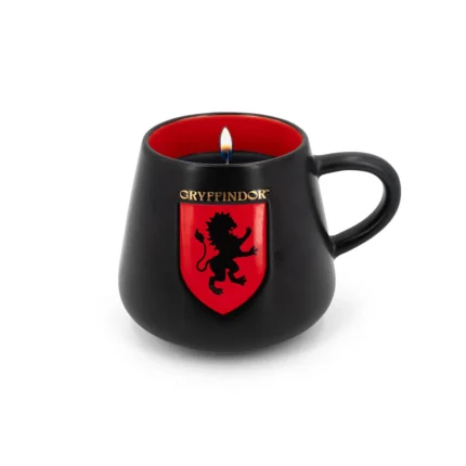 Schwarze Gryffindor-Kerze im Becher mit roter Innenseite und Flamme