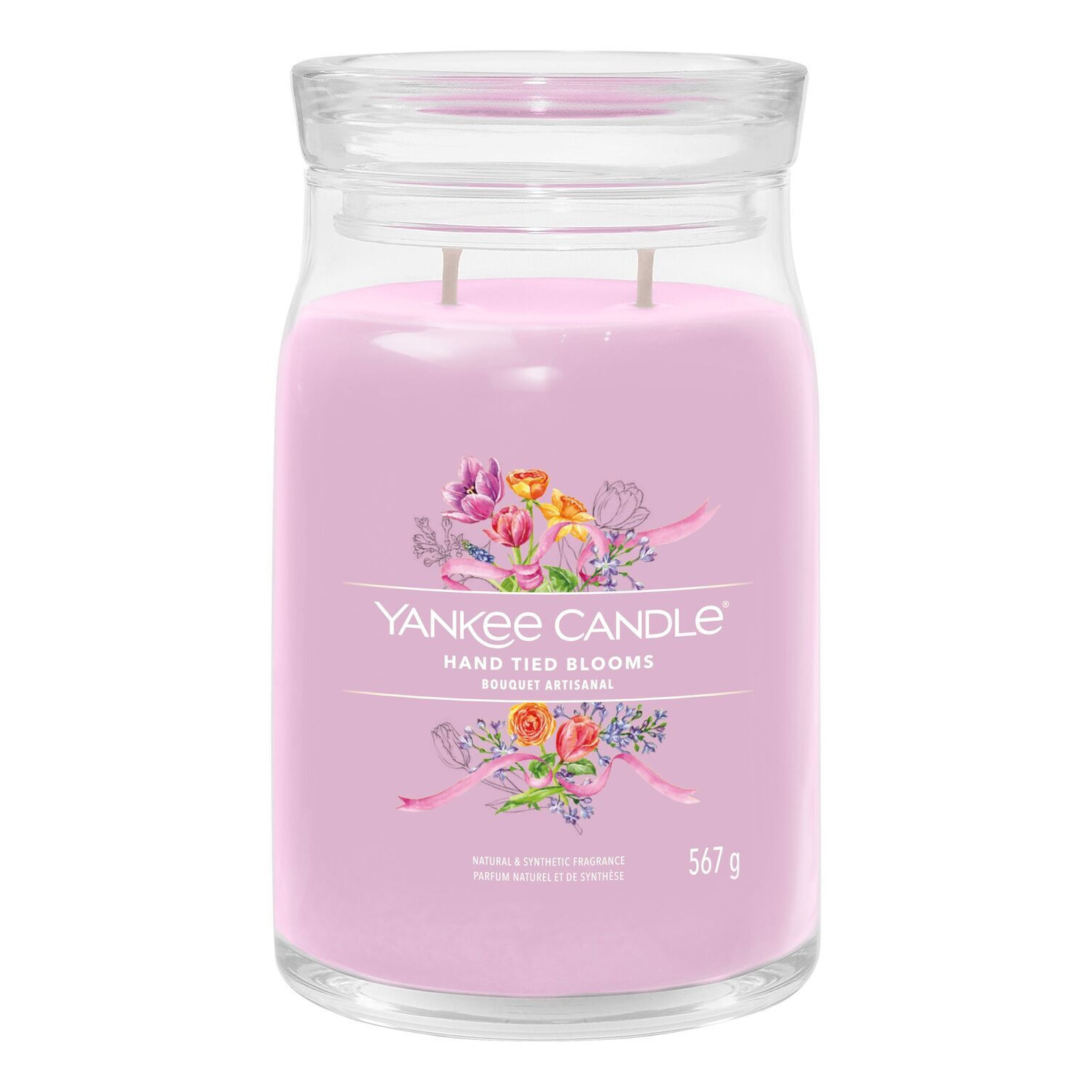 Hand Tied Blooms Duftkerze Rosa Yankee Candle Hand Tied Blooms Duftkerze im Glas mit Blumenmotiv