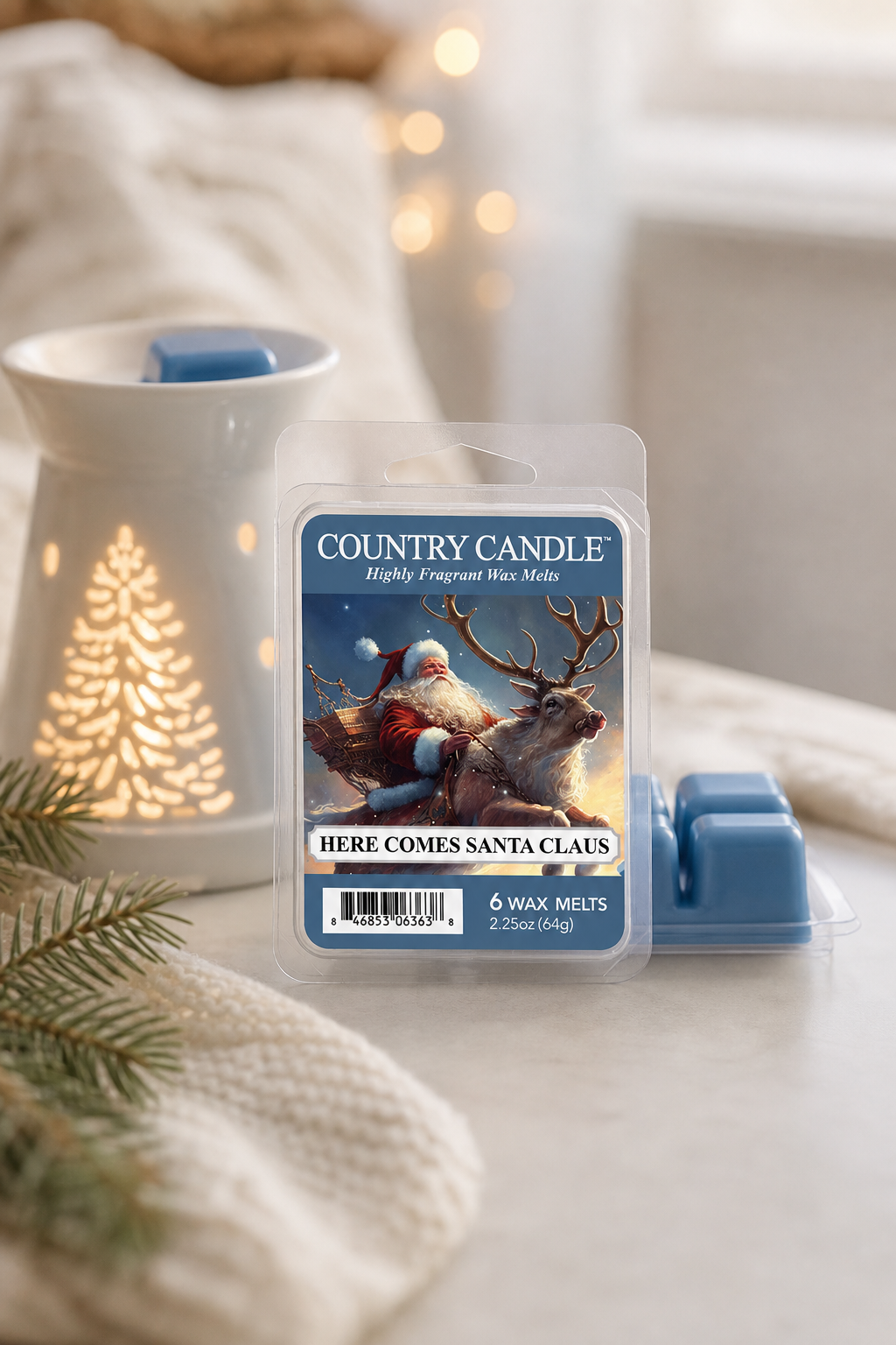 Here Comes Santa Claus Wax Melts 64g in einer stimmungsvollen Anwendungsszene
