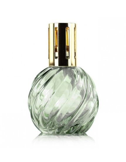 Grüne Duftlampe mit gerilltem Glas und goldfarbenem Aufsatz