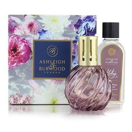 Ashleigh & Burwood Duftlampen-Set mit violetter Duftlampe, Flasche und Blumenverpackung