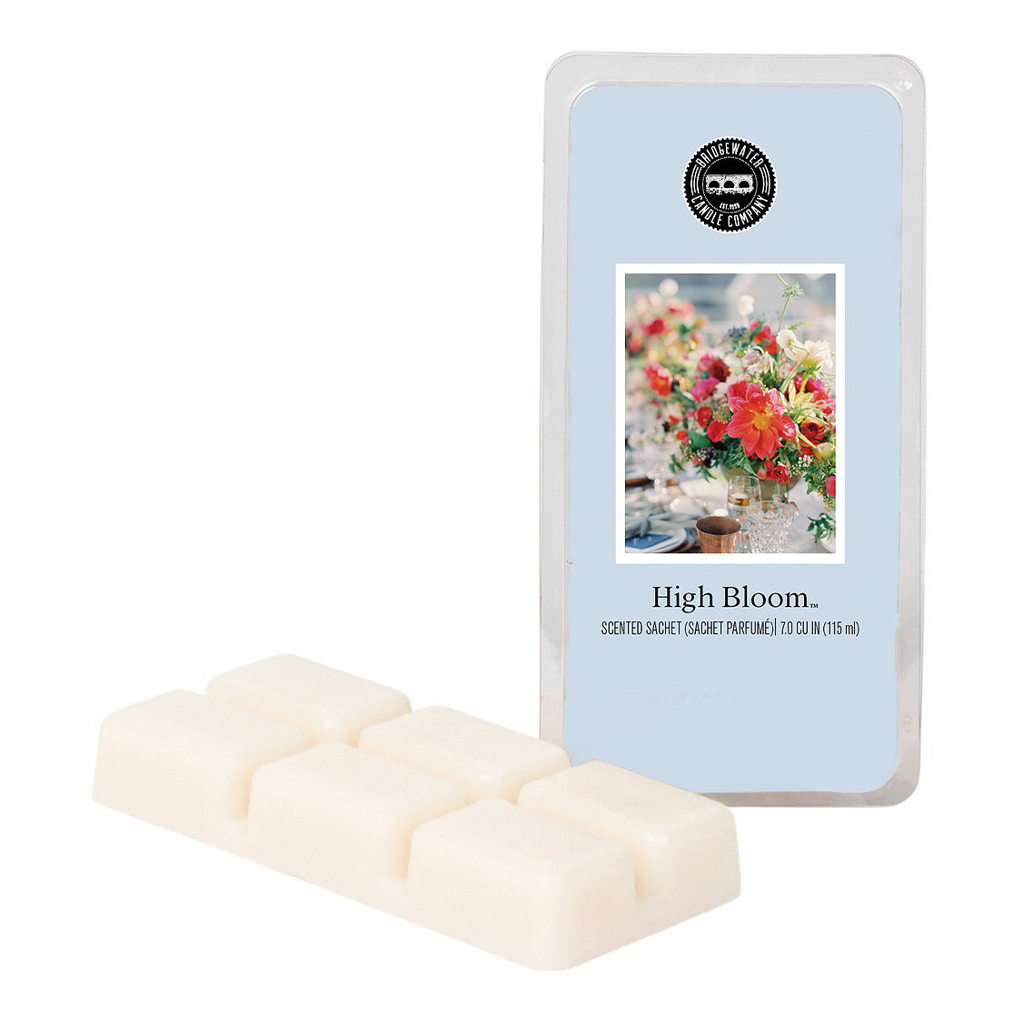 High Bloom Duftwachs High Bloom Duftwachs mit Verpackung und mehreren cremefarbenen Wachsblöcken