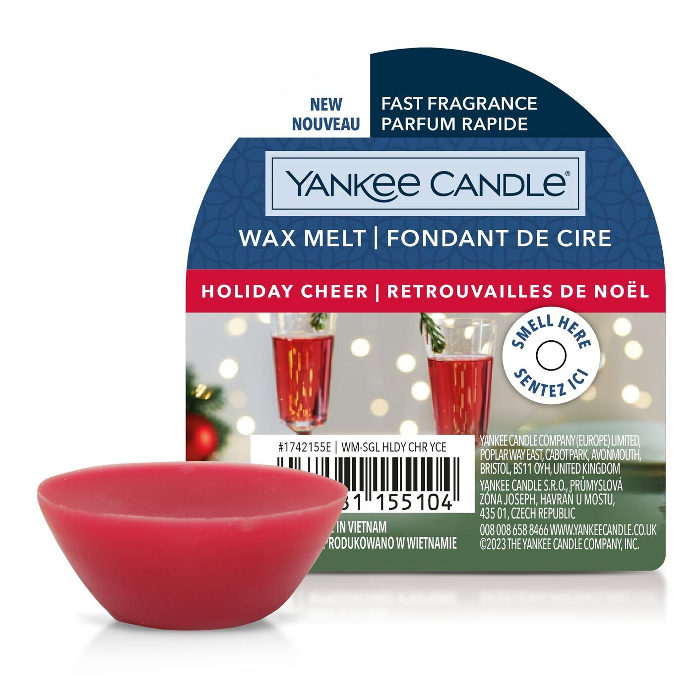 Holiday Cheer Wax Melt Verpackung Roter Wax Melt vor Yankee Candle Holiday Cheer Verpackung