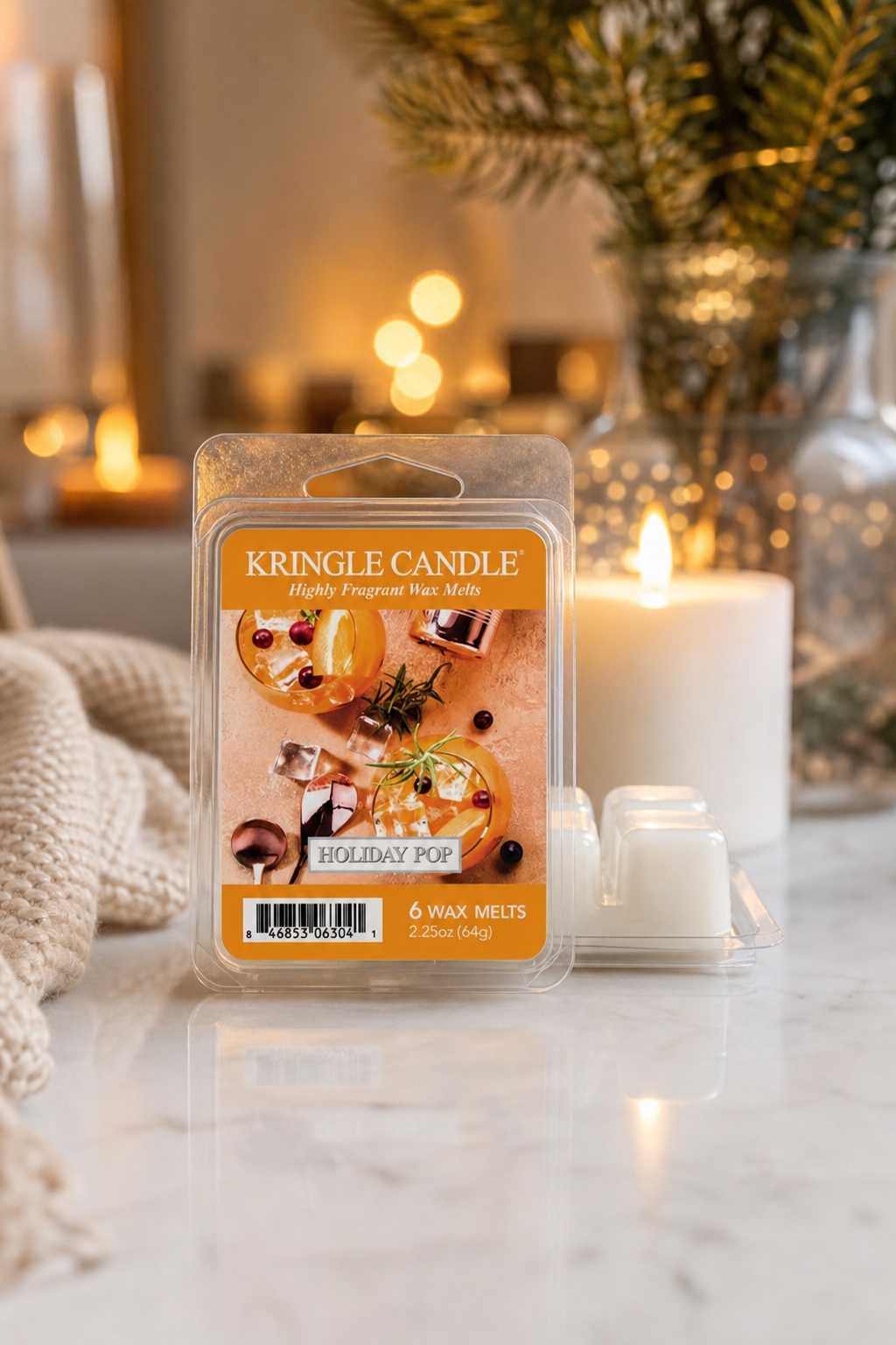Holiday Pop Wax Melts 64g in einer stimmungsvollen Anwendungsszene