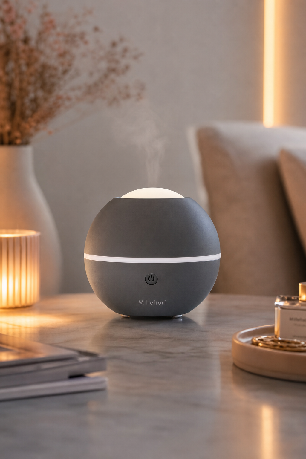 Hydro Diffuser Sphere Grey in einer stimmungsvollen Anwendungsszene