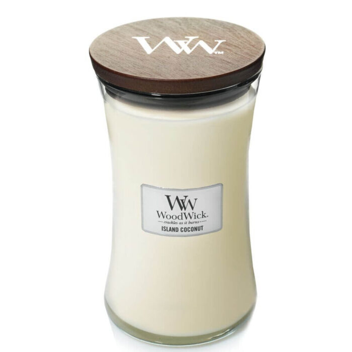WoodWick Island Coconut Kerze mit geschlossenem Holzdeckel