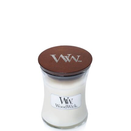 WoodWick Kerze im Glas mit geschlossenem braunem Deckel